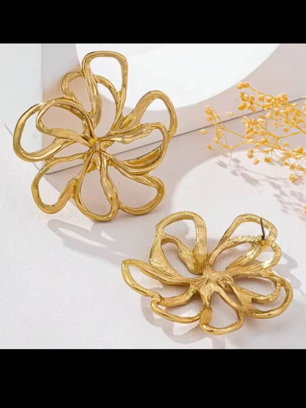 Gold Floral Openwork Statement Earrings - Picture 6 of 7